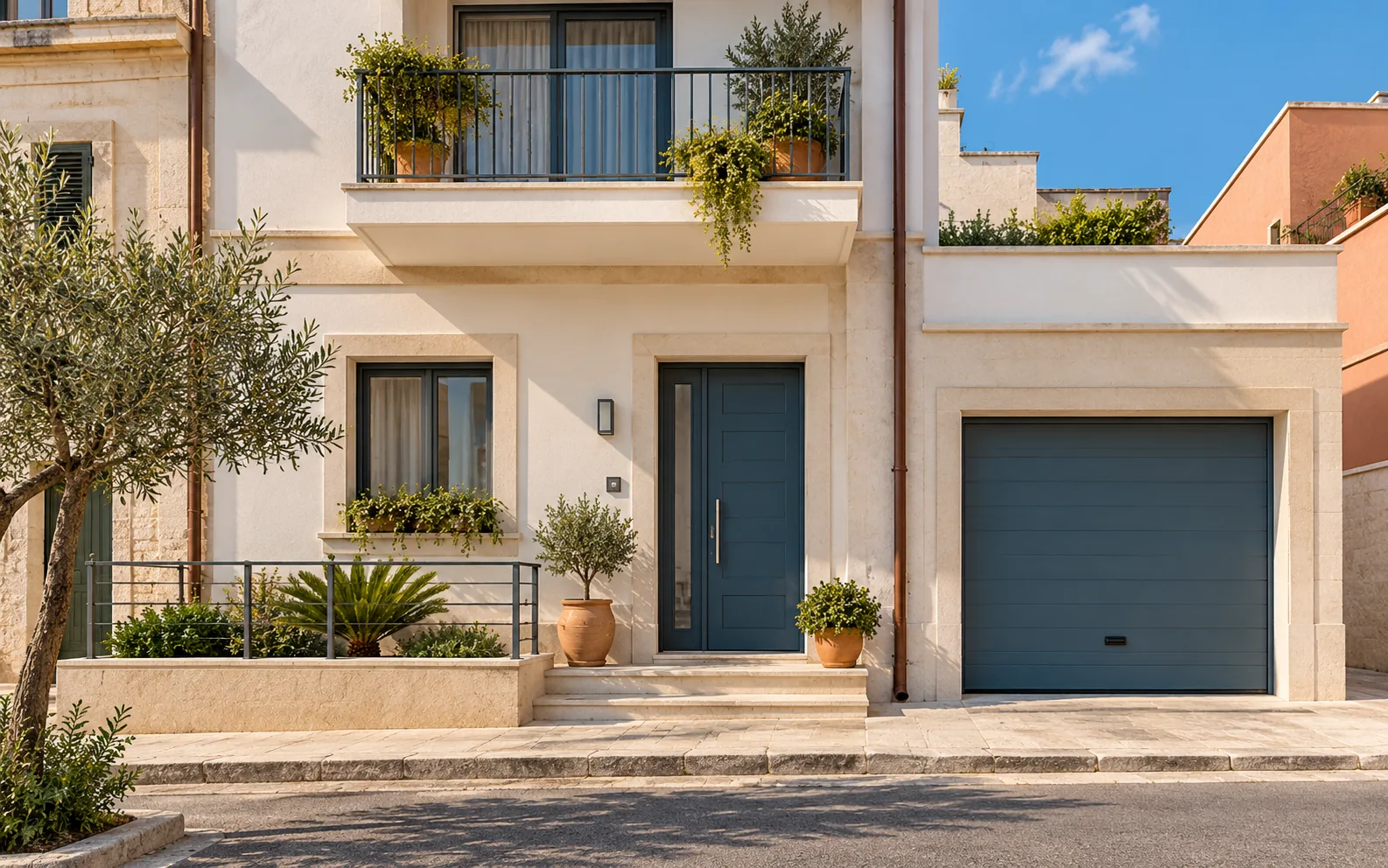 Illustrazione di una casa con ingresso e autorimessa separati